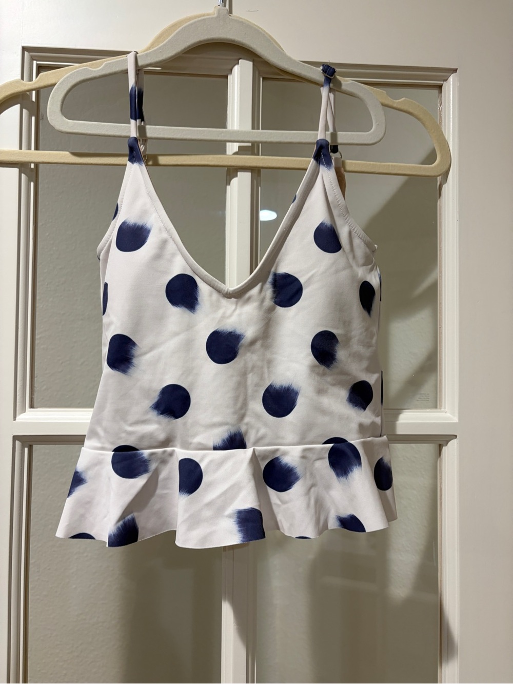 Kortni Jeane White Swim Top with Navy Brush Dot Print